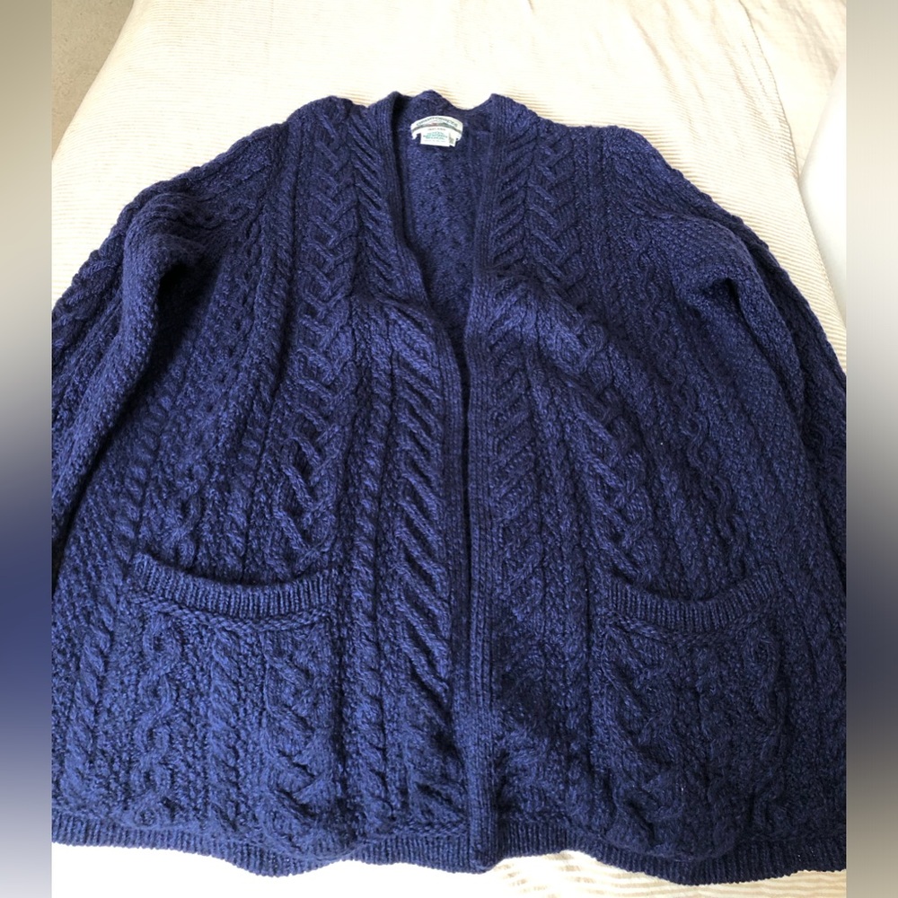 AranCrafts Navy Knit Wool Cardigan - Picture 3 of 9